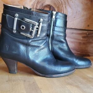 Frye Black Leather Heeled Boots